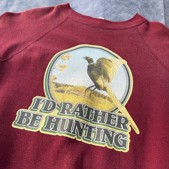 Vintage 80's I'd Rather Be Hunting Red Pheasant Turkey Crewneck Sweatshirt Sz L - Picture 2 of 7